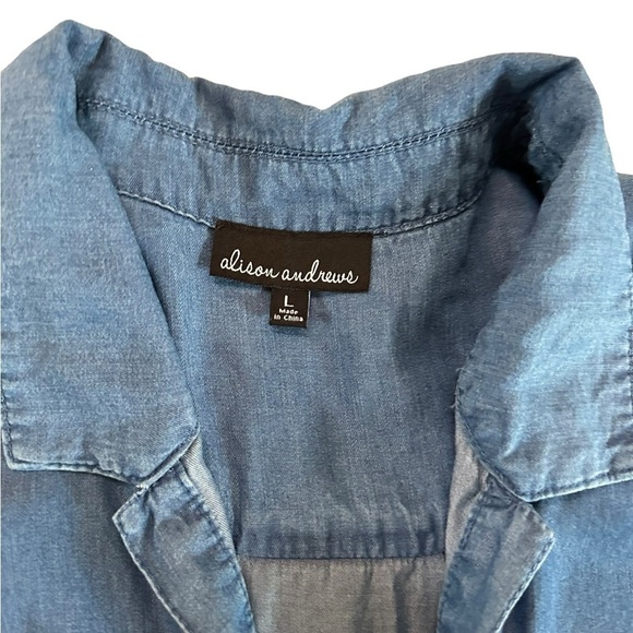 ALISON ANDREWS Short Sleeve Chambray Blouse Size Large - Picture 14 of 17